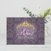 Plum Damask Sweet 16/ tiara/amethyst Einladungen (Stehend Vorderseite)