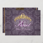 Plum Damask Sweet 16/ tiara/amethyst Einladungen (Vorne/Hinten)