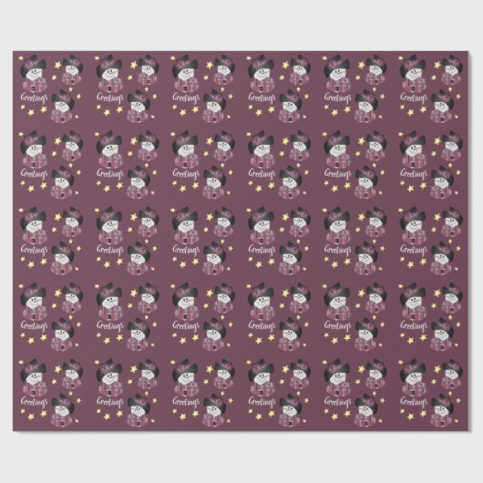 Plum Decorative Snowmen Geschenkpapier (Flach)