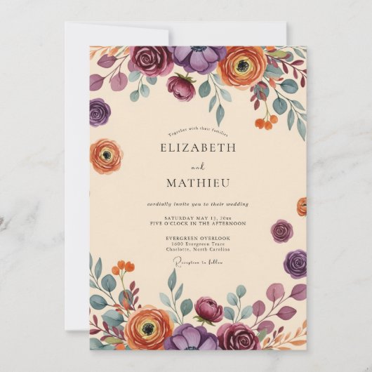 Plum Dramatic Autumnal Wedding Einladung (Vorderseite)