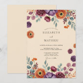 Plum Dramatic Autumnal Wedding Einladung (Vorne/Hinten)