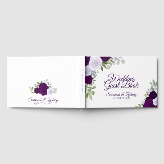Plum & Dusty Lila Floral Elegantes Boho Hochzeit Gästebuch (Voll)
