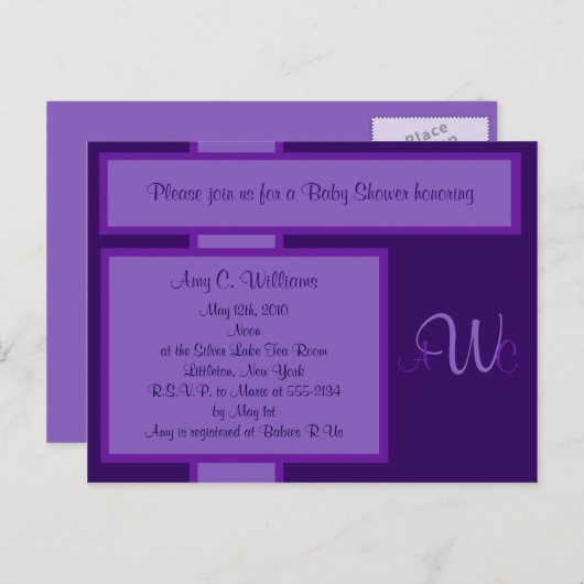 Plum Elegant Monogram Shower Einladung (Vorne/Hinten)