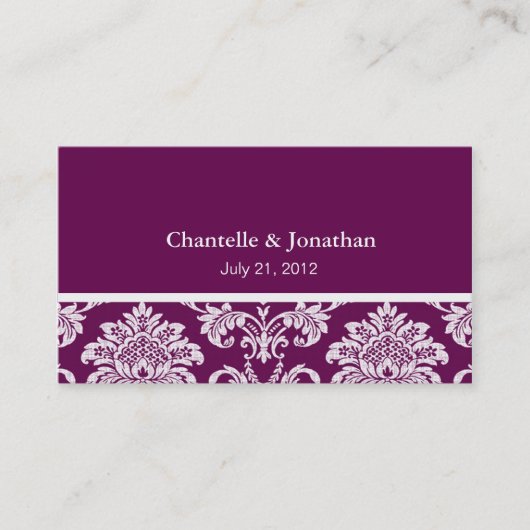 Plum Elegante Damask Business Card Visitenkarte (Vorderseite)
