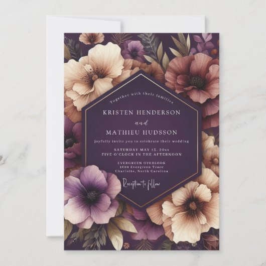 Plum Enchanted Bloom Wedding Einladung (Vorderseite)