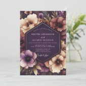 Plum Enchanted Bloom Wedding Einladung (Stehend Vorderseite)