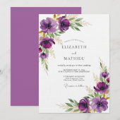 Plum Ethereal Flora Wedding Einladung (Vorne/Hinten)