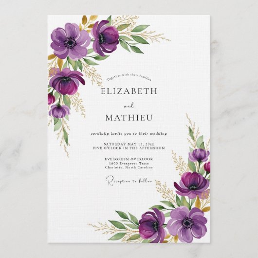 Plum Ethereal Flora Wedding Einladung (Vorderseite)