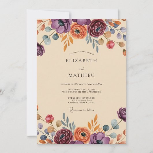 Plum Exuberant Bohemian Wedding Einladung (Vorderseite)