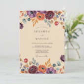 Plum Exuberant Bohemian Wedding Einladung (Stehend Vorderseite)