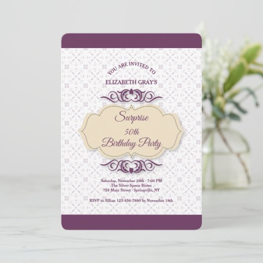 Plum Fantasy Einladung (Stehend Vorderseite)