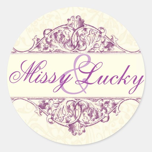 Plum Filigree Bride & Groom Sticker (Vorderseite)