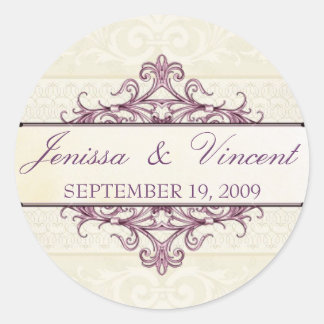 Plum Filigree mit Champagner-Save the Date Aufkleb Runder Aufkleber