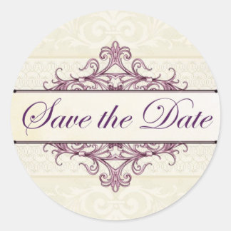 Plum Filigree mit Champagner-Save the Date Aufkleb Runder Aufkleber