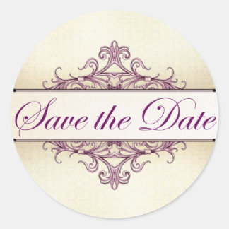 Plum Filigree mit Champagner-Save the Date Aufkleb Runder Aufkleber
