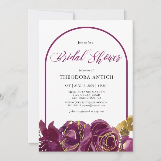 Plum floral Arch Bridal Dusche Einladung (Vorderseite)