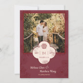 Plum Floral Chinese Wedding Foto Save the Date (Vorderseite)