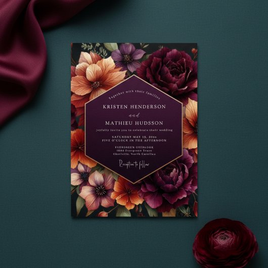 Plum Floral Dusk Wedding Einladung