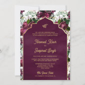 Plum Floral Foto Anand Karaj Sikh Wedding Einladung (Vorderseite)