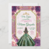 Plum Floral Girl Charra Mis Quince Emerald Green Einladung (Vorderseite)