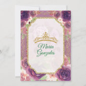 Plum Floral Girl Charra Mis Quince Emerald Green Einladung (Rückseite)