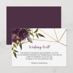 Plum floral Imitate Gold Geometric Wing Well Card Einladung