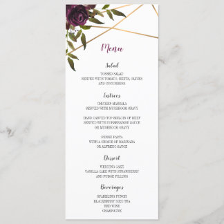Plum floral Imitats Gold Geometric Wedding Menu Ca Menükarte