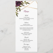 Plum floral Imitats Gold Geometric Wedding Menu Ca Menükarte (Vorderseite)