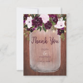 Plum Floral Rustic Wood Mason Jar Wedding Dankeskarte (Vorderseite)