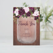 Plum Floral Rustic Wood Mason Jar Wedding Dankeskarte (Stehend Vorderseite)