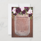 Plum Floral Rustic Wood Mason Jar Wedding Dankeskarte (Rückseite)