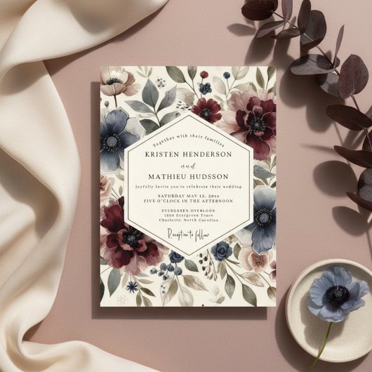 Plum Floral Whimsy Wedding Einladung