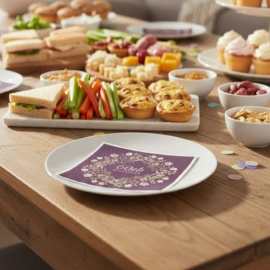 Plum Floral Wreath 60th Birthday Paper Napkins Serviette