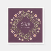 Plum Floral Wreath 60th Birthday Paper Napkins Serviette (Vorderseite)
