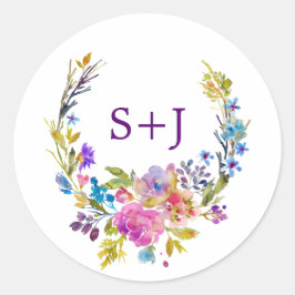 Plum Floral Wreath Monogram Wedding Umschlag Aufkl Runder Aufkleber