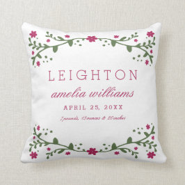 Plum Florals Baby Birth Information Pillow Kissen