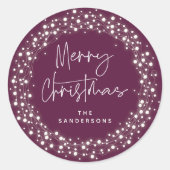 Plum Frohe Weihnachts-Skript Sparkling Lights Runder Aufkleber (Vorderseite)