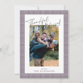 Plum Gingham Dankbares und gesegnetes Erntedank Fo Einladung (Vorderseite)