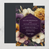 Plum & Gold Moody Floral Wedding Einladung (Vorne/Hinten)