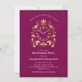 Plum Gold Ornate Clock Retirement Party Invite Einladung (Vorderseite)
