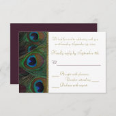 Plum, Gold Peacock Feathers RSVP Card (Vorne/Hinten)