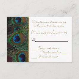 Plum, Gold Peacock Feathers RSVP Card Karte