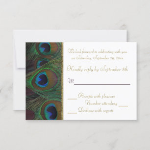 Plum, Gold Peacock Feathers RSVP Card Karte