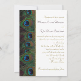 Plum, Gold Peacock Feathers Wedding Einladung
