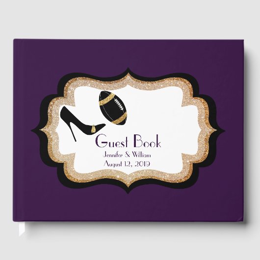 Plum Gold und Black Football Hochzeit Gästebuch (Vorderseite)