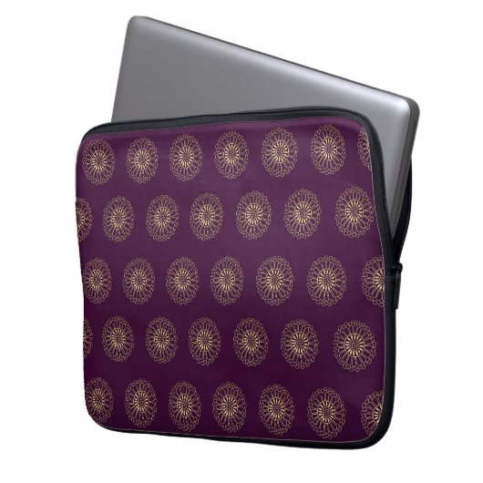 Plum | Golden Zinnia Flower Medallions Laptopschutzhülle (Vorderseite Links)