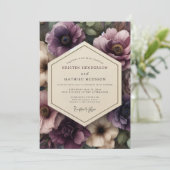 Plum Gothic Bloom Wedding Einladung (Stehend Vorderseite)
