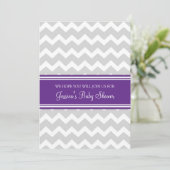 Plum Gray Chevron Custom Baby Shower Invitations Einladung (Stehend Vorderseite)