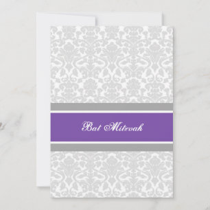 Plum Gray Damask Bat Mitzvah Einladungen