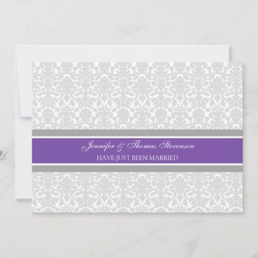Plum Gray Damask Just Married Announctions Cards Ankündigung (Vorderseite)